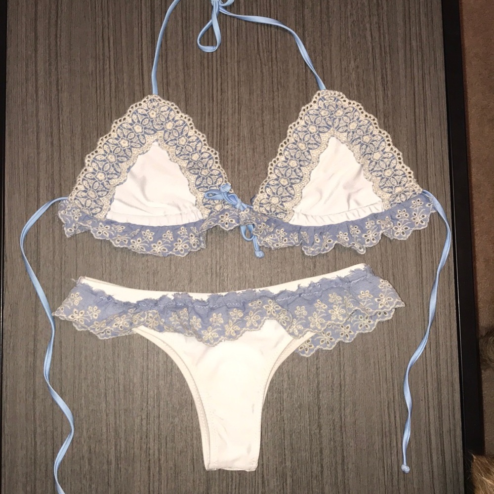 White denim ruffled bikini